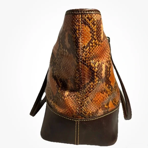Dooney & Bourke Leather & Python Snakeskin Style Brown & Orange Shoulder Bag - Picture 4 of 16